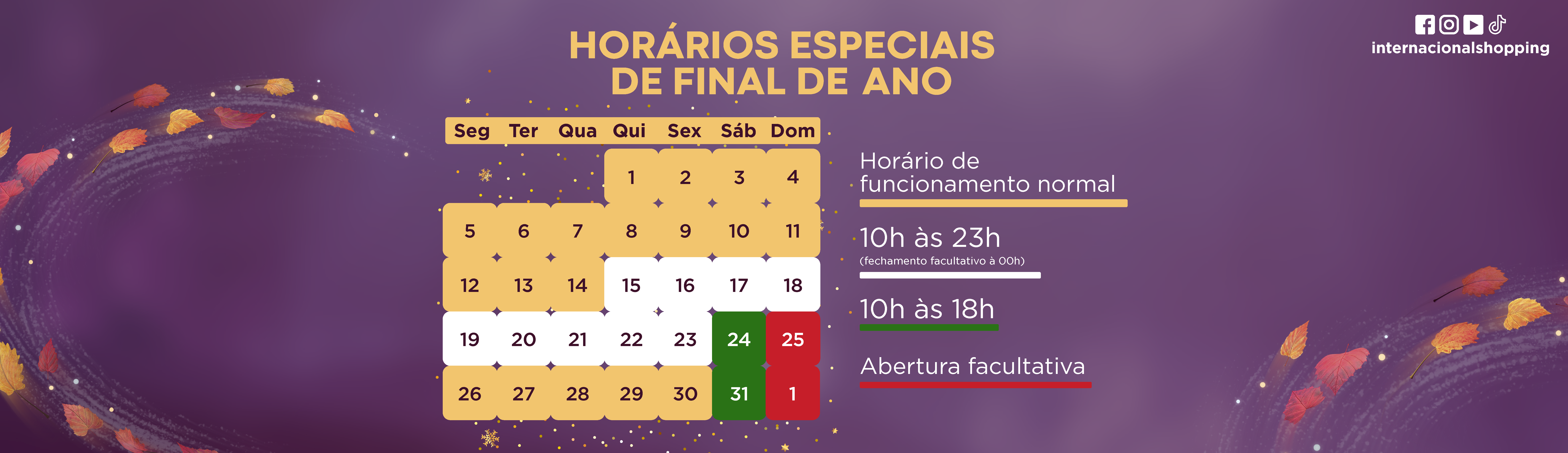 Horário especial de fim de ano 2022 Horário especial de fim de ano 2022