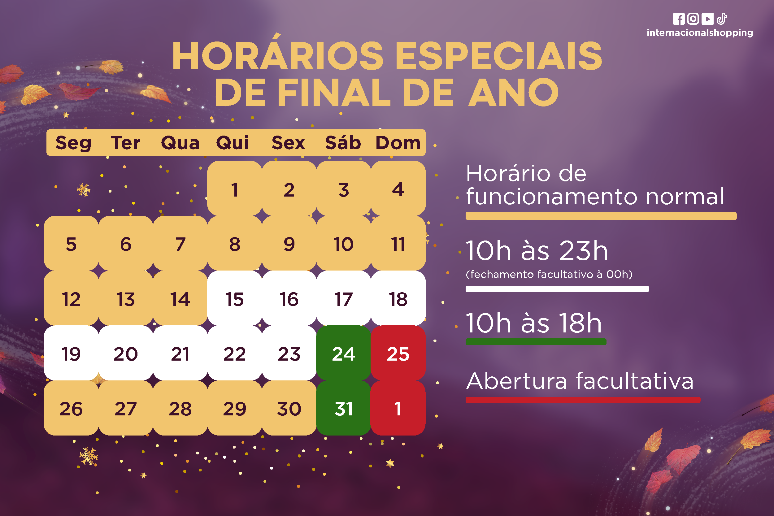 Horário especial de fim de ano 2022 Horário especial de fim de ano 2022