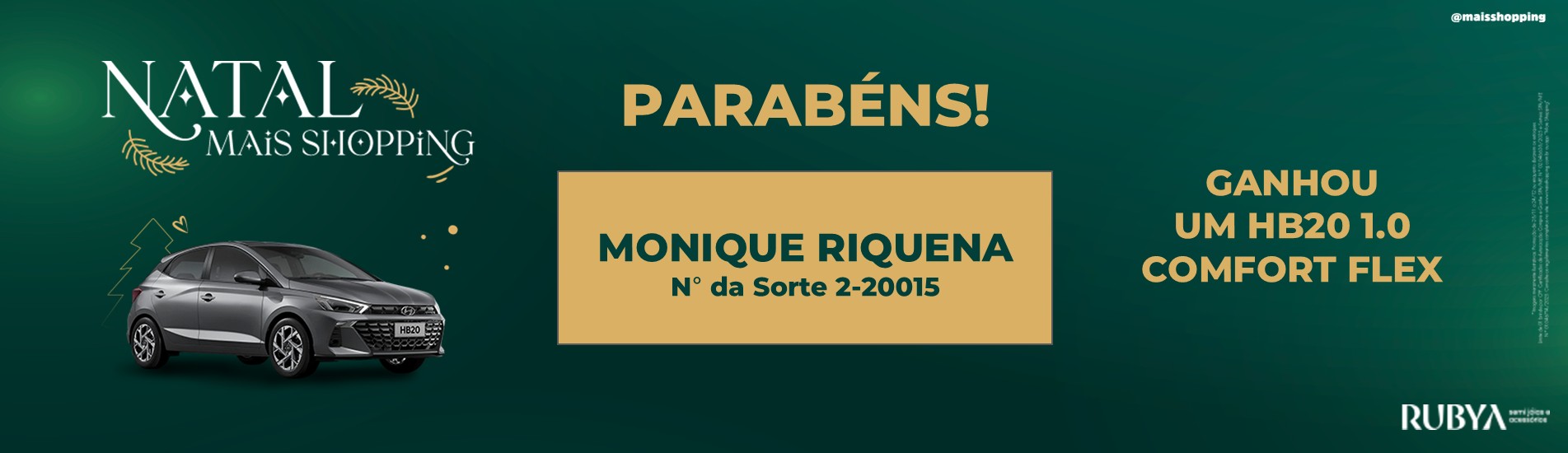 Vencedor(a) Campanha de Natal 2025 - Carro HB20 comfort Flex