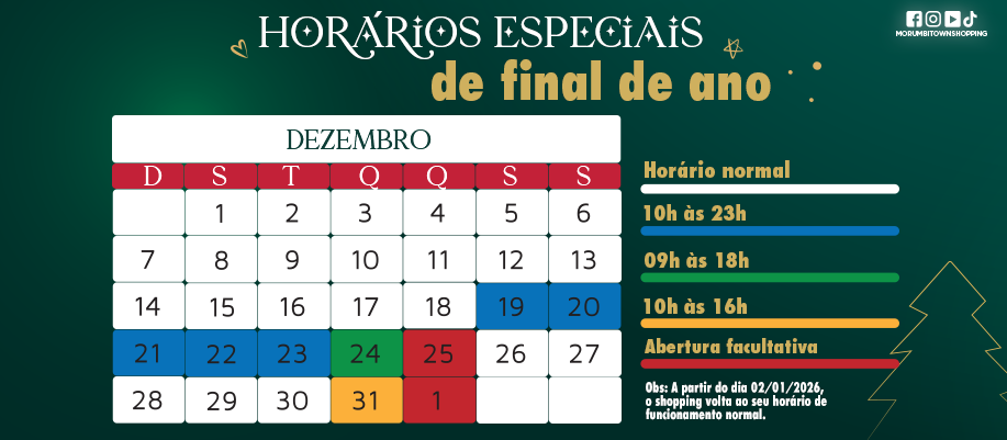 Horários especiais - Final do ano 2025
