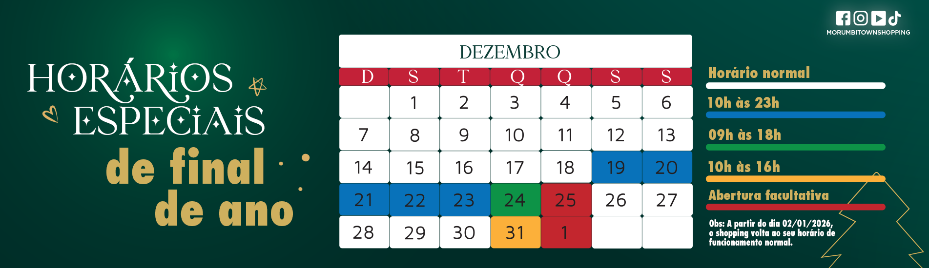 Horários especiais - Final do ano 2025