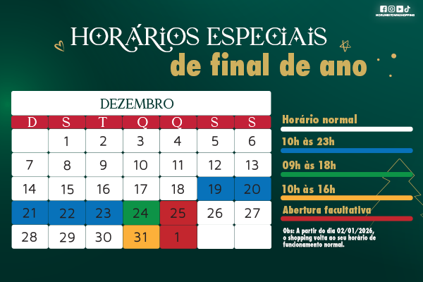 Horários especiais - Final do ano 2025