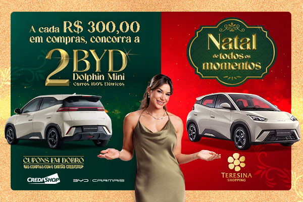 Teresina Shopping lança promoção de Natal com sorteio de dois carros BYD Dolphin Mini