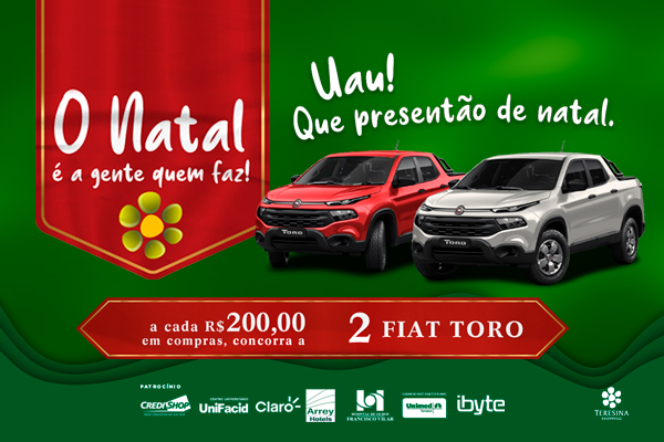 Promoção de Natal do Teresina Shopping vai sortear dois Fiat Toro 0 Km.