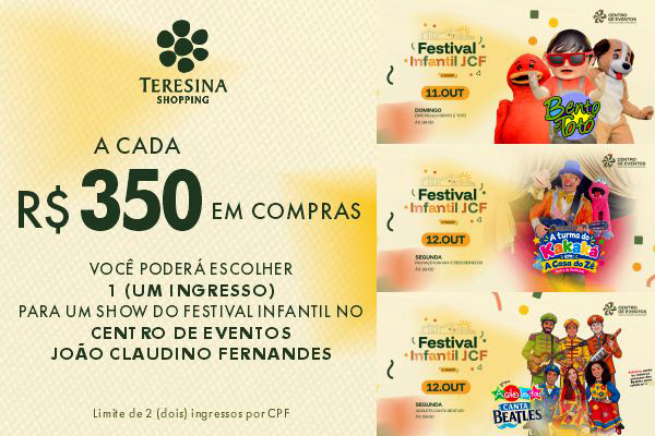 Teresina Shopping prepara campanha especial de Dia das Crianças com ingressos para shows